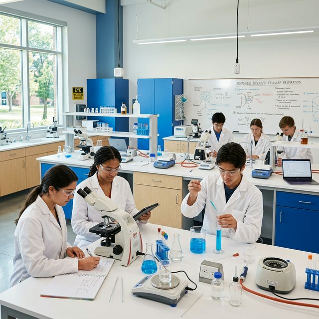 Student smiling in a modern library